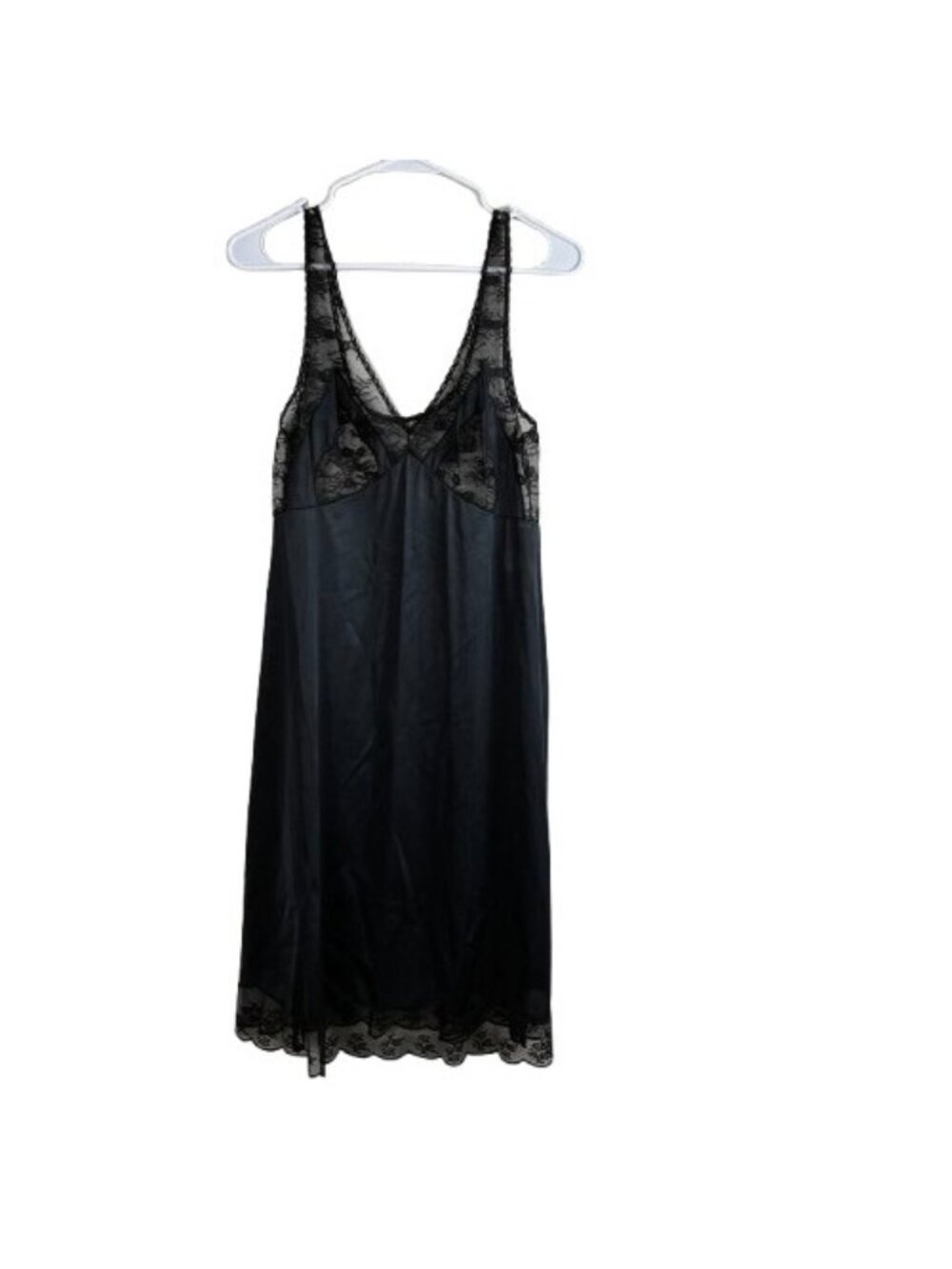 VTG 70s Formfit Rogers Black Lace Accent Satin Lingerie Slip Dress 36T